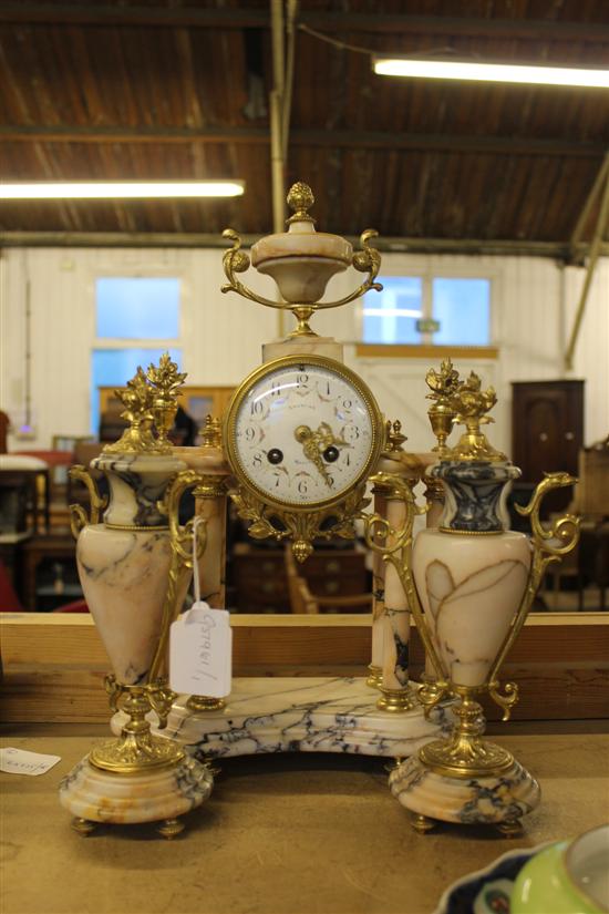 Gourtier French rouge marble clock garniture